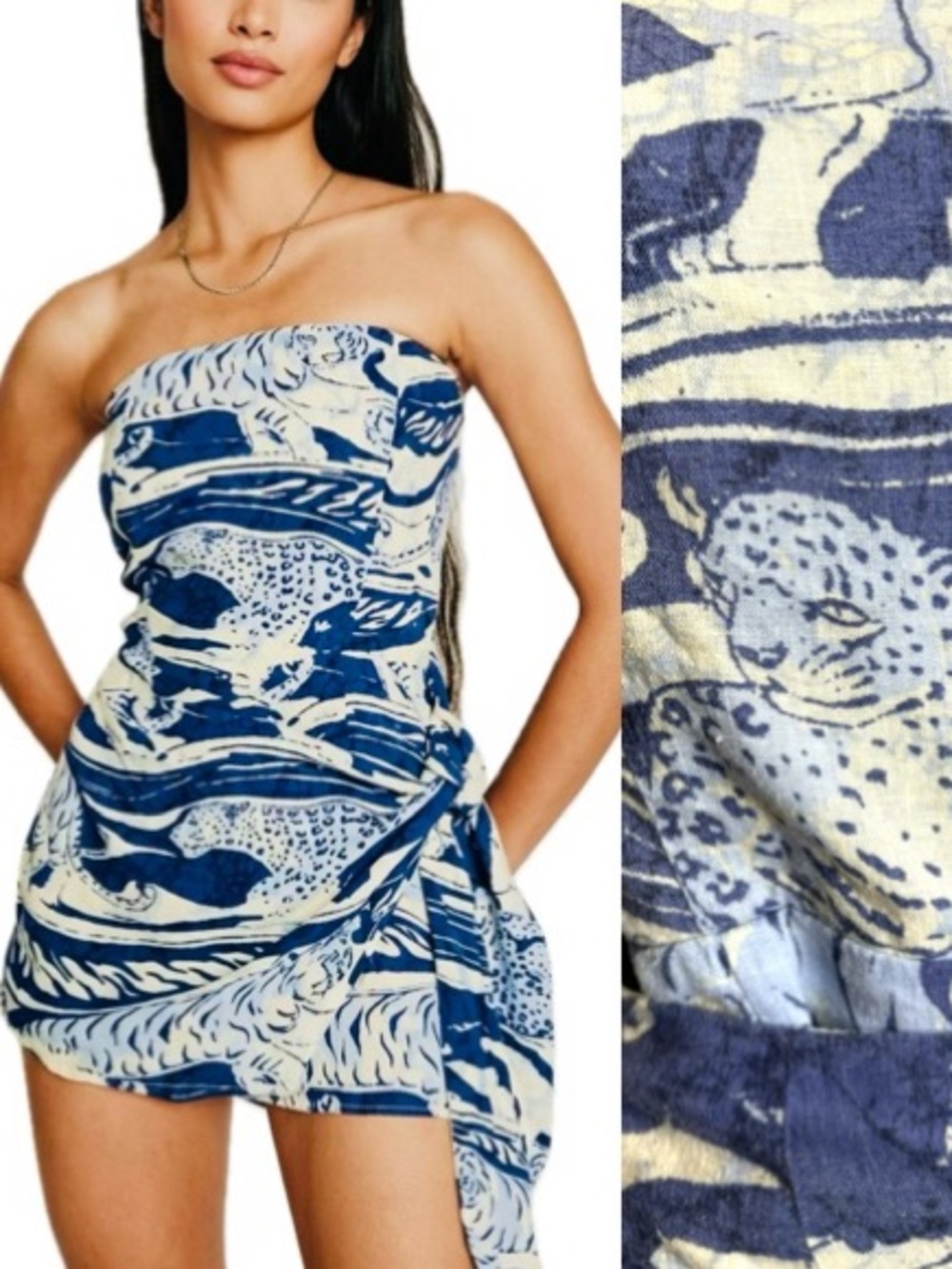 Kimchi Blue Tiger Print Linen Viscose Sleeveless Tube Top Shorts Romper Size M